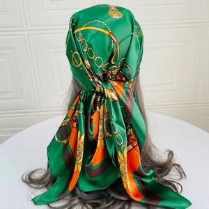 NWT - Chain Print Bandana Square Head Scarf, Satin Scarf